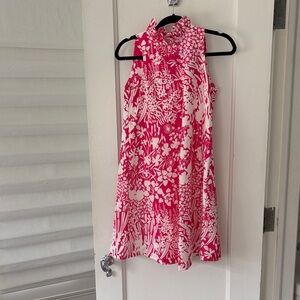 Tuckernuck Pink and White Floral Ruffle-Neck Mini Dress
